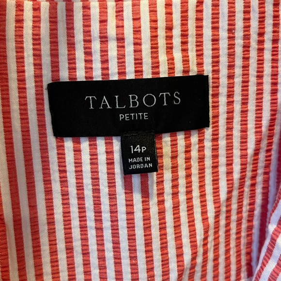 🥑 Talbots Sunshine Seersucker Blazer Orange White | 14 Petite | 100% Cotton - Picture 4 of 12